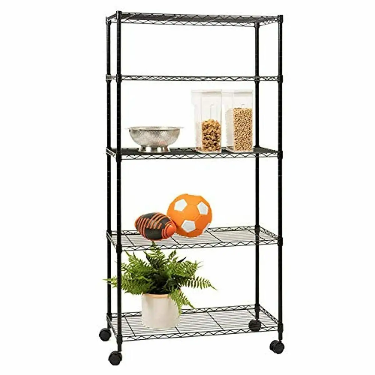 Black Metal Shelving Unit. URHOMEPRO 5-Tier Heavy Duty Height Adjustable Kitchen Storage Shelves. Wire Shelving With Wheel. Wire Storage Racks for Garage Office kitchen. 35L x 14W x 65H. W1270