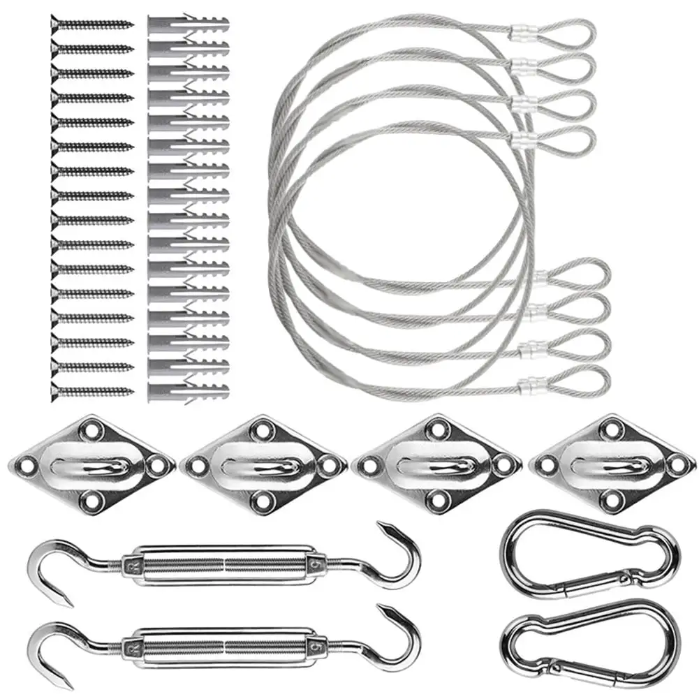 Bosisa 5 MM 44 Pcs Stainless Steel Shade Sail Hardware Kit Triangle Rectangle Sun Shad