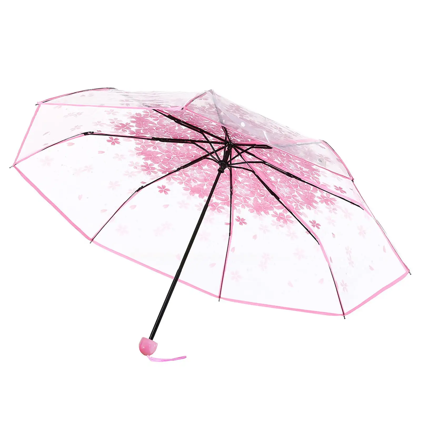 Bouanq Transparent Umbrella Cherry Blossom Mushroom Apollo Sakura 4 Fold Umbrella for all occasions like beach. shopping. outdoor activities. etc