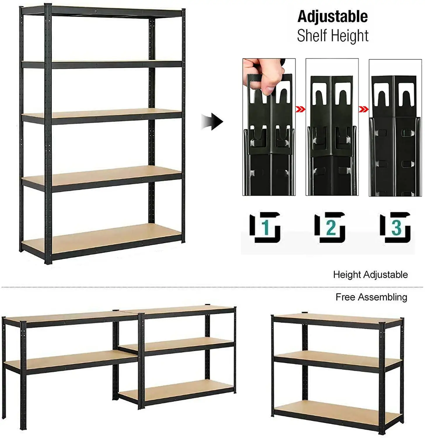 Bowoshen 5-Tier Heavy Duty Metal Shelving Shelves. 70x35x16 Racking Storage Unit. Black Garage Shed