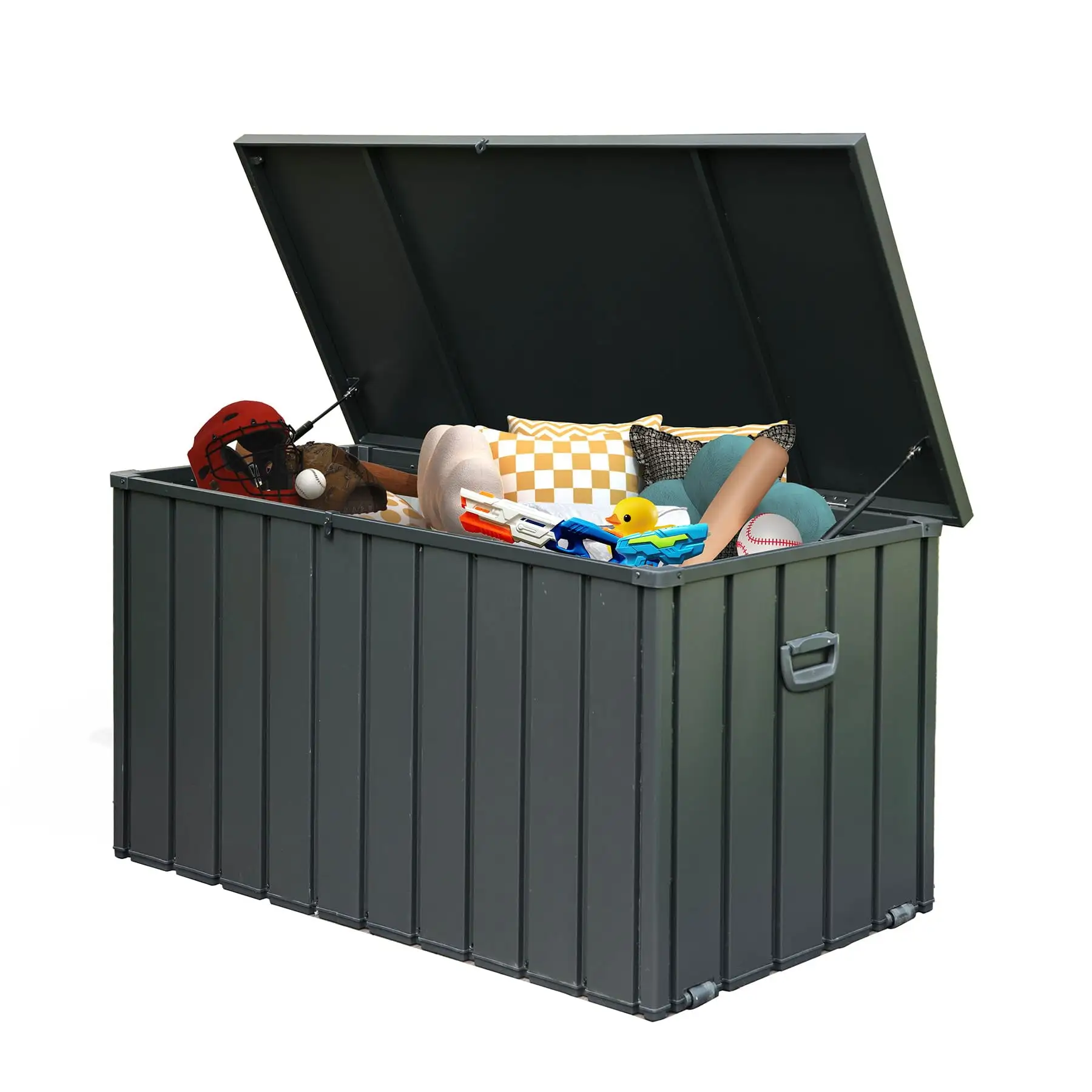 Brefac 100 Gallon Outdoor Storage Deck Box Waterproof. Large Patio Storage Bin for Outside Cushions. Throw Pillows. Garden Tools. Lockable (Dark Gray)