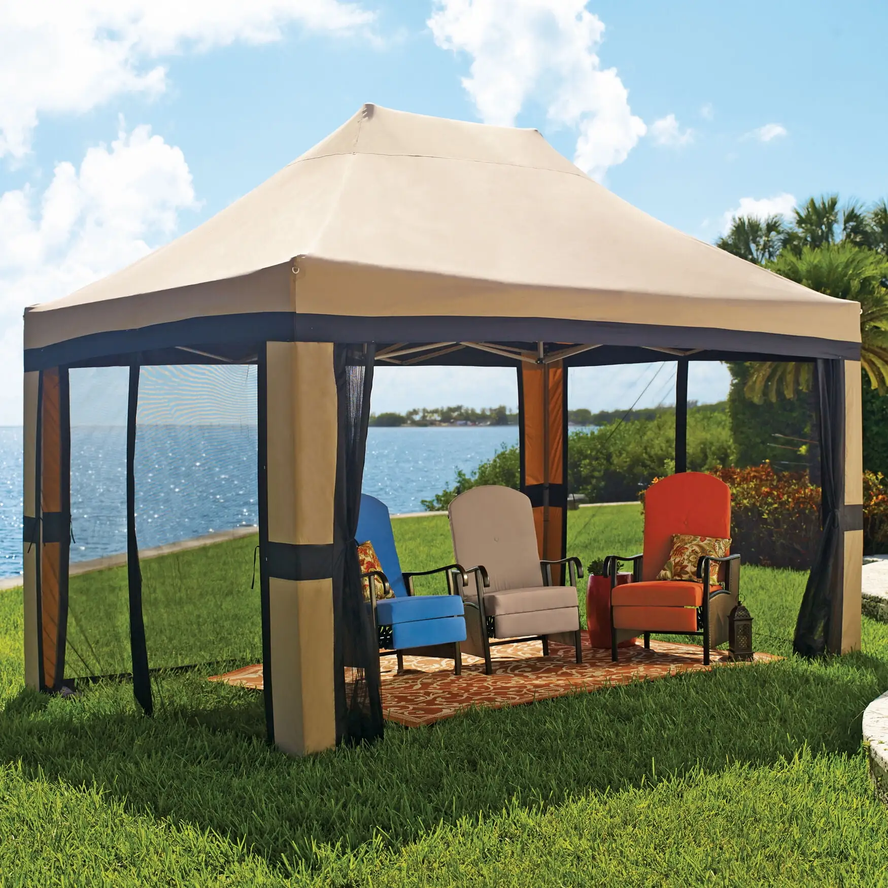 BrylaneHome Oversized 10' X 15' Instant Pop Up Gazebo With Screen - Taupe