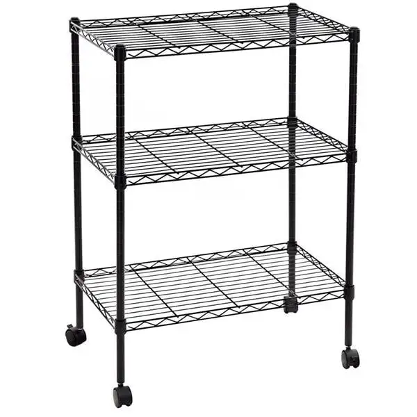 Burufy 3-Layer Plastic Coated Iron Shelf with 1.5 Plastic Wheels 350*600*850 Black