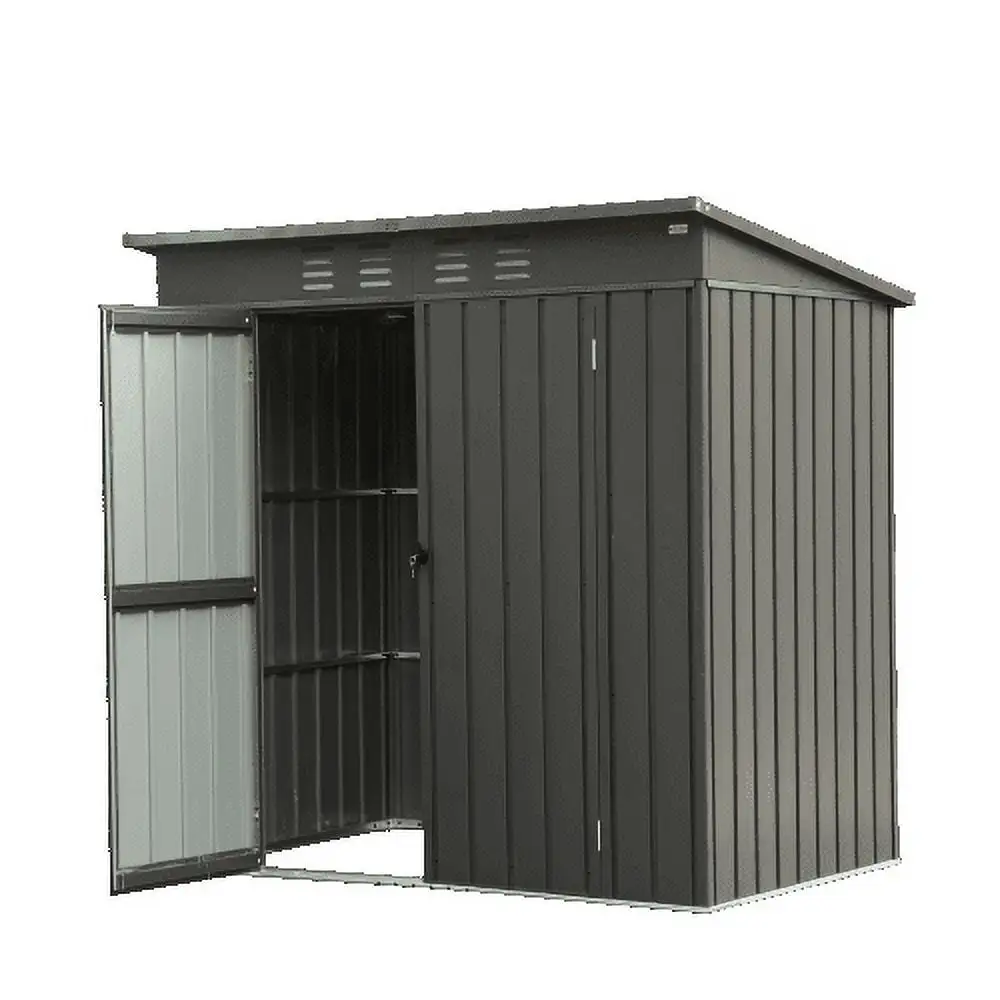 Buumin Backyard Storage Shed with Sloping Roof Galvanized Steel Frame Outdoor Garden Shed Metal Utility Tool Storage Room with Latches and Lockable Door (6x4ft. Black)