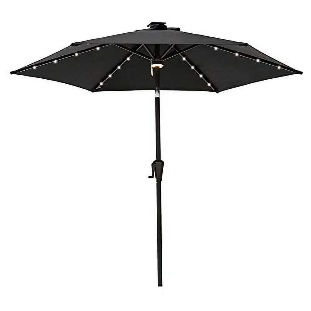 C-Hopetree 7.5 ft Outdoor Patio Market Table Umbrella with Solar LED Lights and Tilt. Black