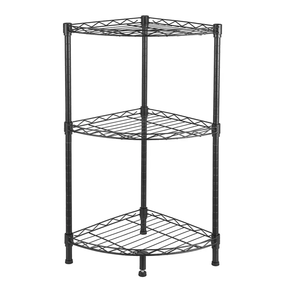 CAIHONG 3-Tier Corner Wire Shelving Heavy Duty Shelf - Adjustable Rack Unit Multipurpose Corner Display Rack Industrial Storage Corner Shelving for Bedroom. Living Room. Kitchen. Bathroom