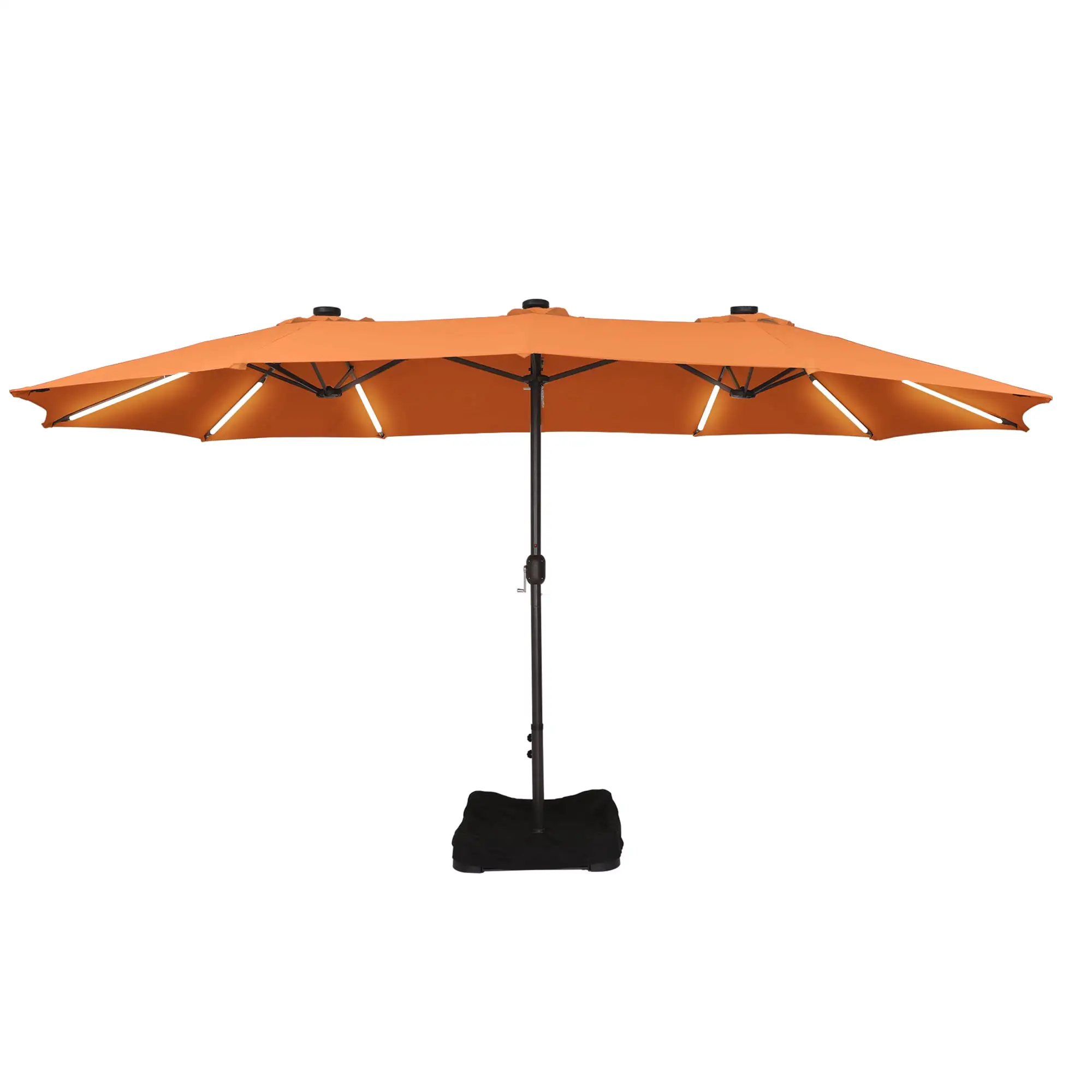 CASAINC 15 ft. Iron Market Patio Umbrella with Base and Solar LED Strip Lights in Orange