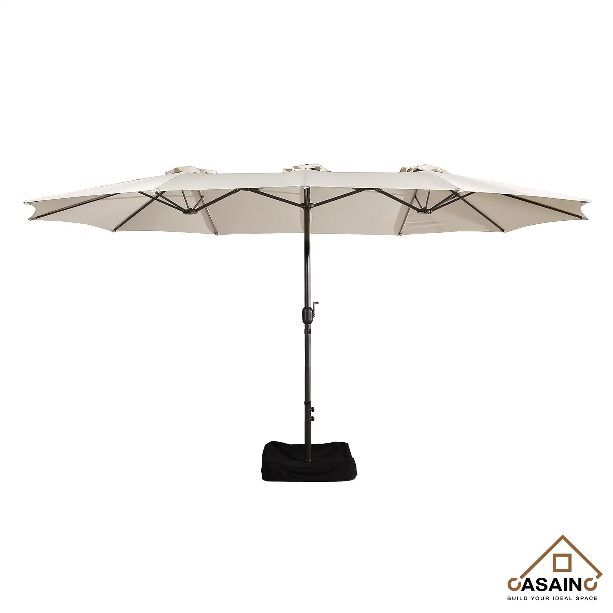 CASAINC 15 ft. Steel Market Patio Umbrella Double-Sided Twin Large Patio Umbrella with Base in Beige