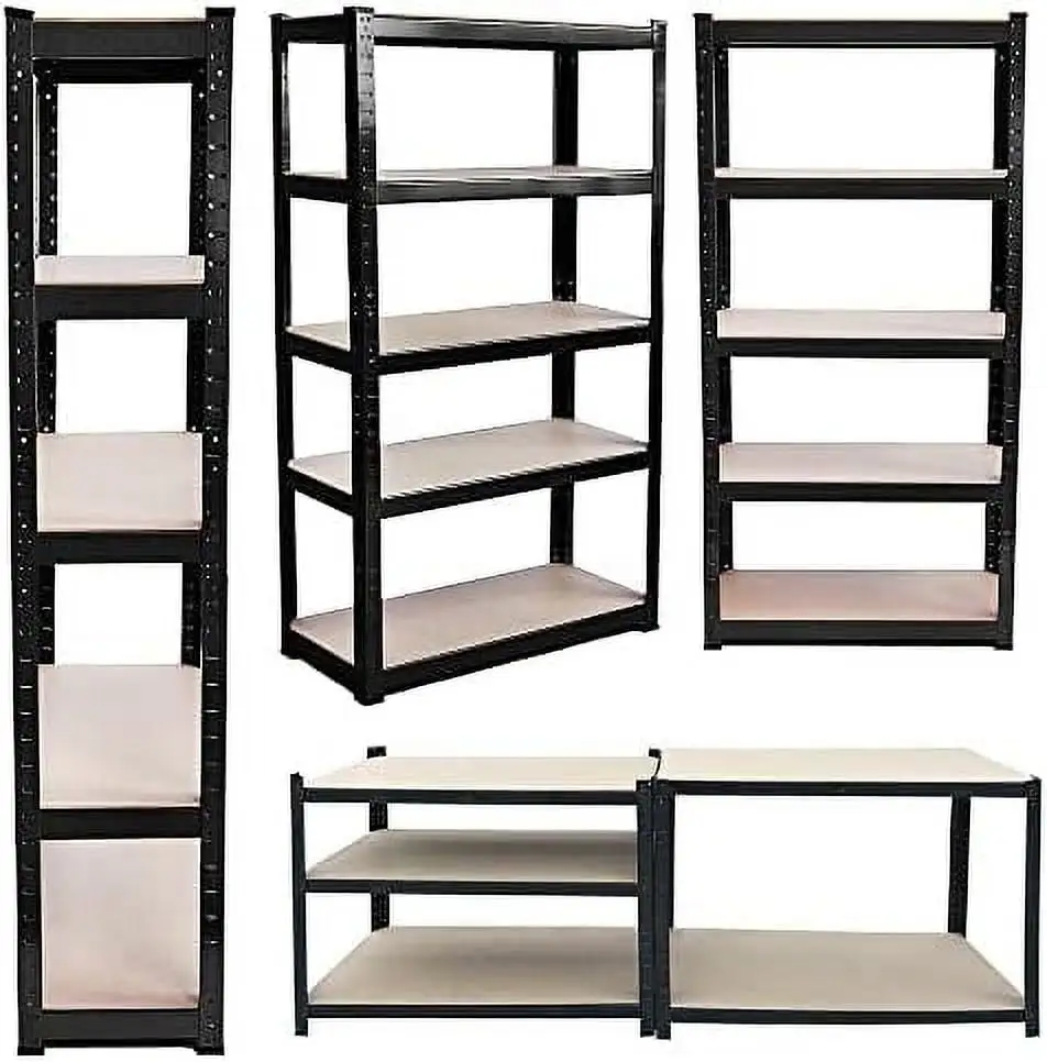 CDJXNLY Shelves Adjustable 5 Garage Shed Industrial Shelving Heavy Duty Freestanding Metal Racking Unit Boltless Assembly System 77" x 39" x 20"(H*W*D) Black