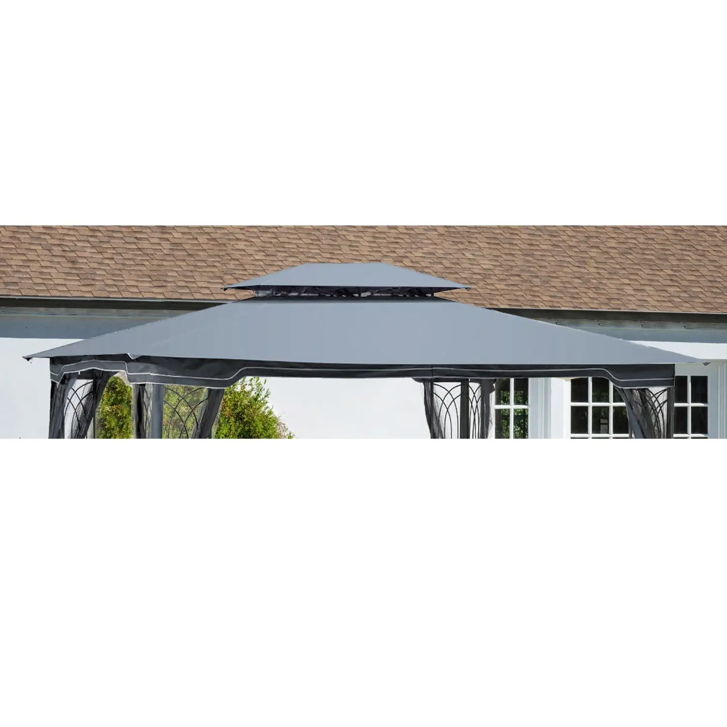 CGFHYP 13x10 Ft Patio Double Roof Gazebo Replacement Canopy Top Fabric Gray