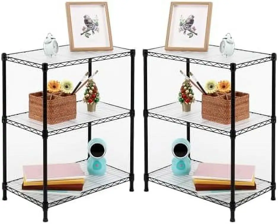 CGFHYP 2-Pack 3- Shelving Unit with 3- Liners Adjustable Rack Steel Wire Shelves Shelving Units and for Kitchen and Garage (23.6W x 14D x 30H)