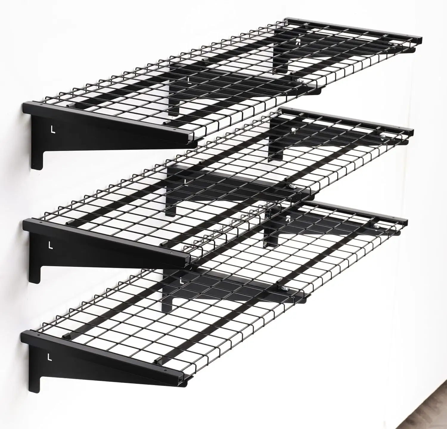 CGFHYP 3 Tier 1.3x4ft Garage Shelving Wall Mounted Loads 900 lbs Heavy Duty Garage Wall Shelving 15.6-inch-by-48-inch Metal Wall Sturdy for Wall Black