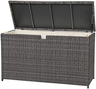 CGFHYP Outdoor Box Waterproof Deck Box for Patio Wicker Bin for Cushions Pillows Organization Indoor/Outdoor/Garden/Backyard/Home/Pool Tools Toys 88 Gallon Brown