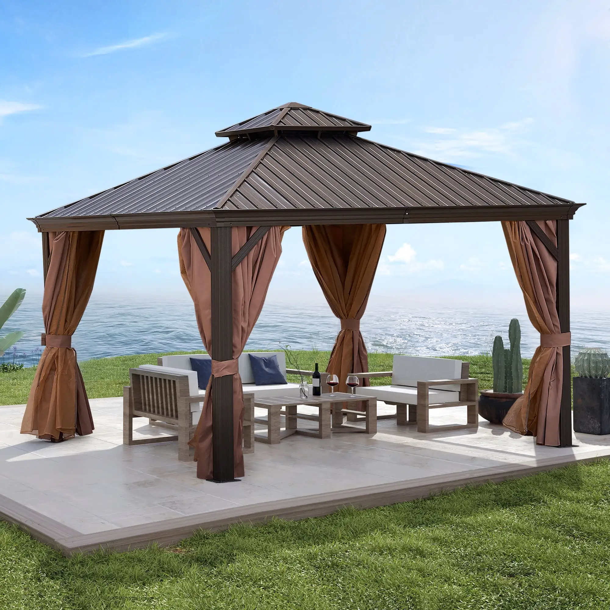 CHIOVICA 12' x 20' Outdoor Hardtop Gazebo: Double Roof Canopy with Net and Curtain for Patio. Backyard. Deck. Lawn - Ventilated Design and Durable Aluminum Frame