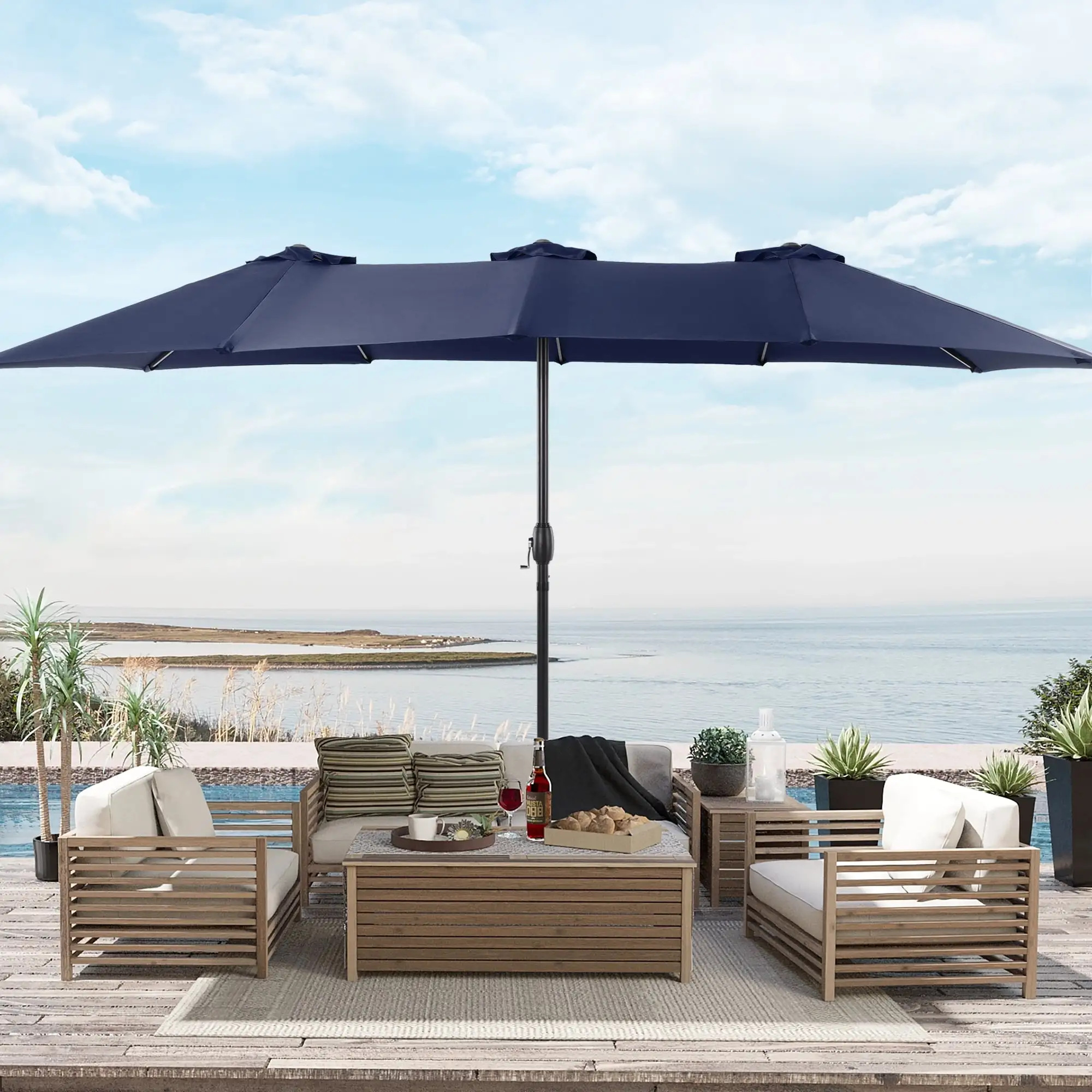 CHYVARY 15 x 9ft Double-Sided Patio Umbrella with Large Canopy Outdoor Table Umbrella for Garden. deck and pool.Navy Blue