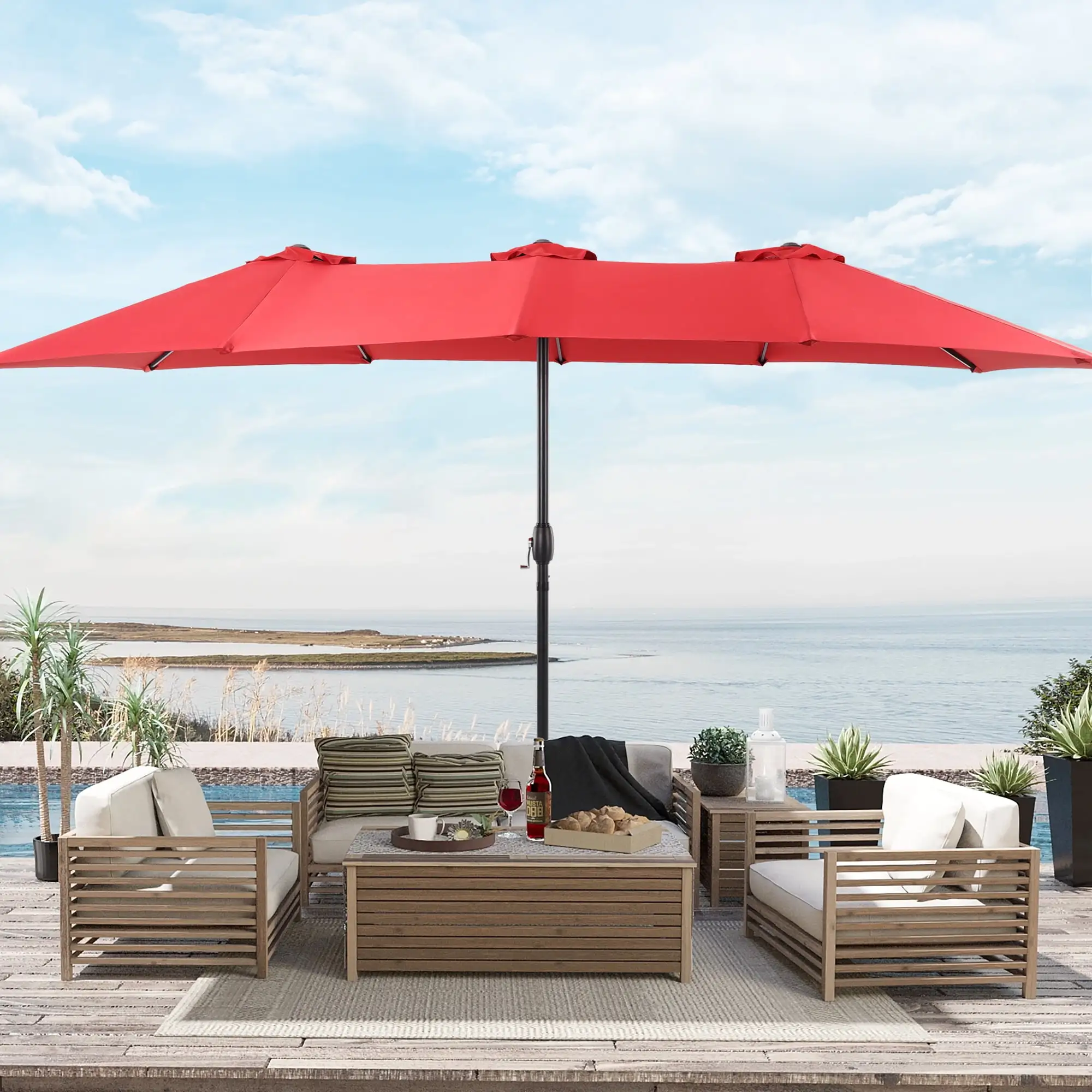 CHYVARY 15 x 9ft Double-Sided Patio Umbrella with Large Canopy Outdoor Table Umbrella for Garden. deck and pool.Red