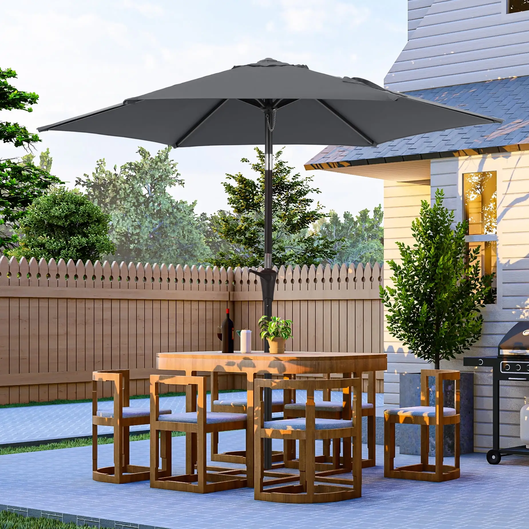 CHYVARY 7.5 FT Outdoor Patio Umbrella and Shade Market Table Umbrella Outside with a Crank for Garden. Deck and Pool.Gray