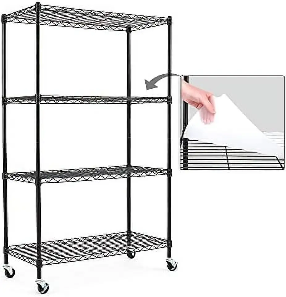 CKPFVY 2-Pack 5- Shelving Units and on Wheels with Liners Set of 5 NSF Certified Adjustable Carbon Steel Wire Shelving Unit Rack for Garage Kitchen Office Black 63 X 30 X 14