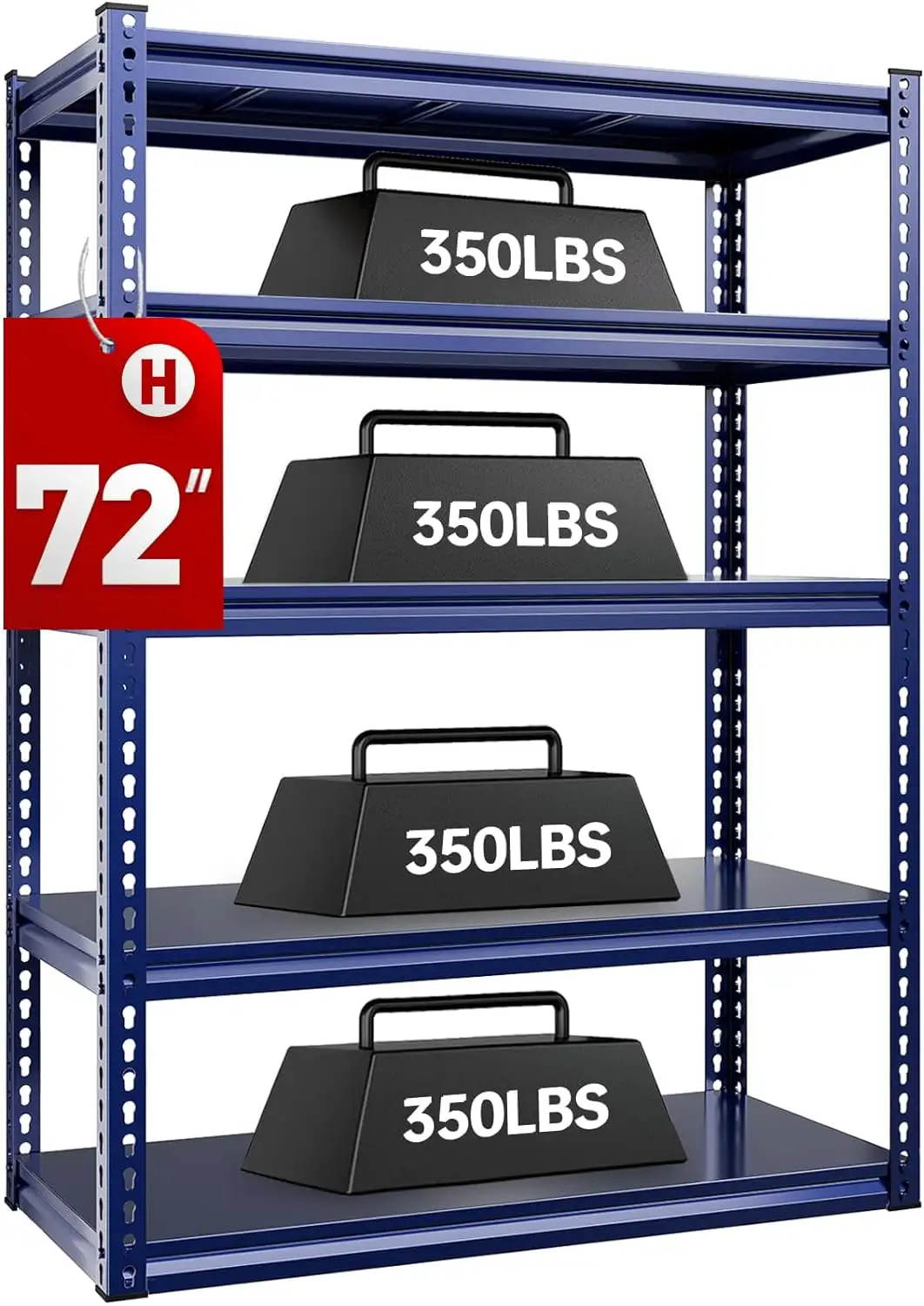 CLKHGFAR 1750LBS Garage Shelving 72" H Heavy Duty Shelves 5 Tier Adjustable Metal Shelves Shelving Units and Shelves Garage Rack Pantry 72" H x 32" W x 17.1" DBlue