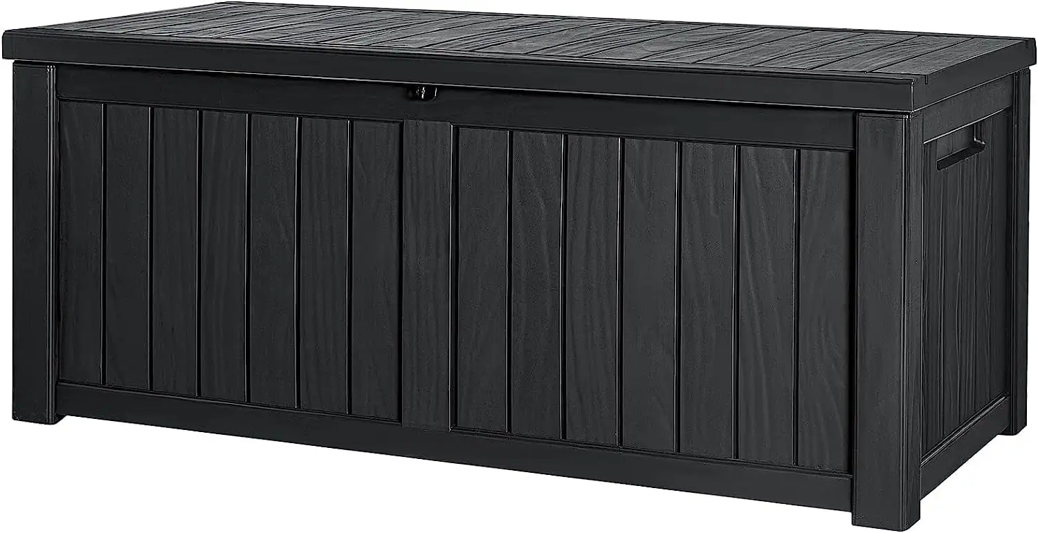 CLKHGFAR 85 Gallon Deck Box Lockable Resin Outdoor Box waterproof Outdoor Container for Patio Cushions Pillow and Pool Toys (Black)