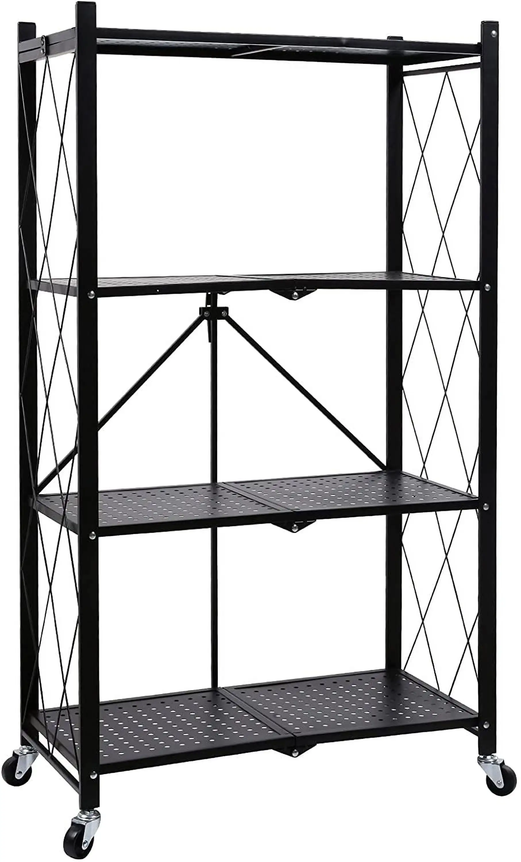 CLKHGFAR Simple 3-Tier Foldable Metal Shelves Heavy Duty Shelving Unit with Wheels Organizer Shelves for Garage Kitchen Holds up to 750 lbs Capacity Black 1-Pack