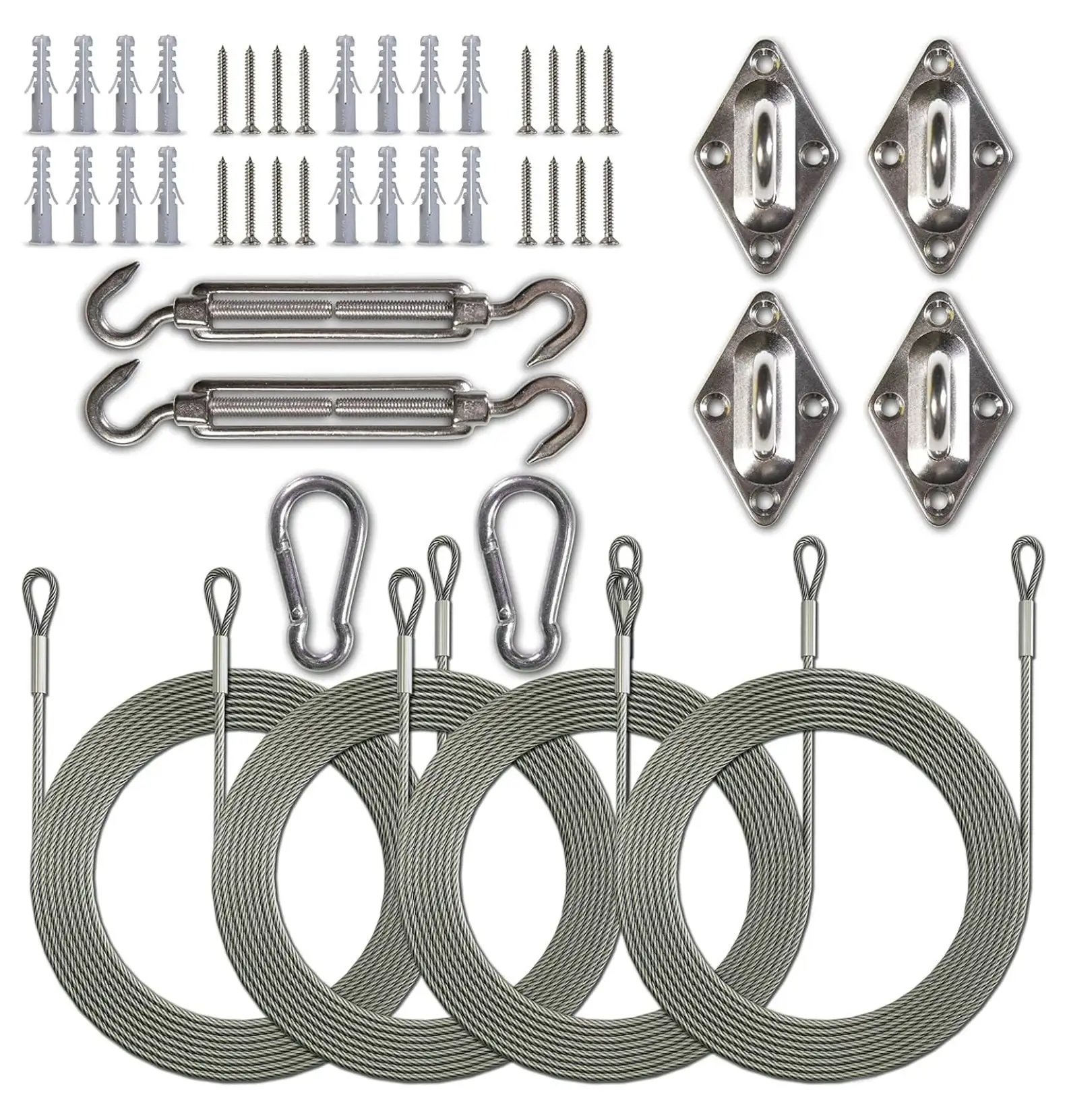 CLkPde 6 Inch Stainless Steel Hardware Kit Plus Cable for Rectangle Or Square Sun Shade Sail Installation Set with 12' Long Extension Cable Rust 316 Stainless Steel