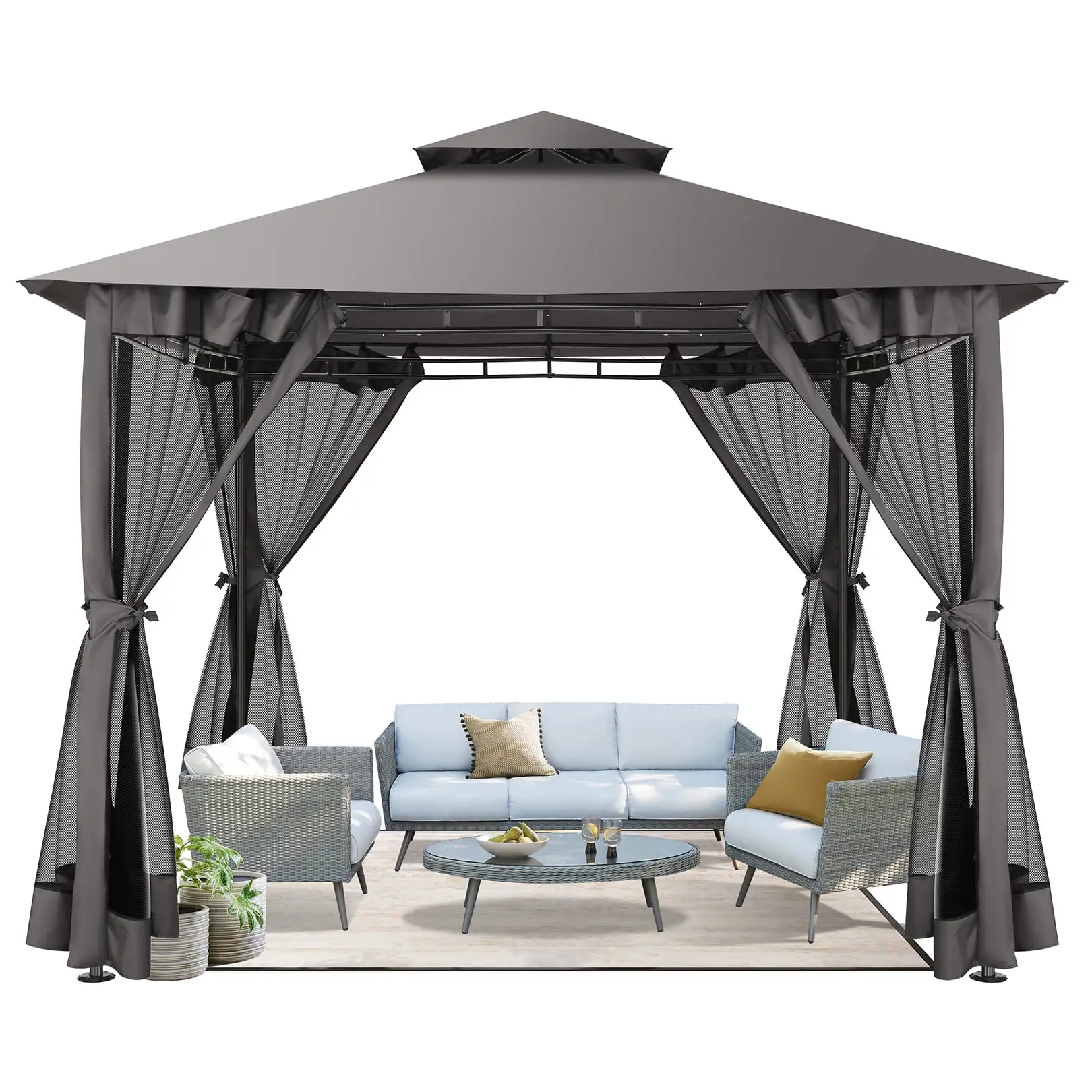 COBIZI Outdoor Gazebo.10'x10'Canopy with Mosquito Netting.Shade Tent for Party. Backyard. Patio Lawn & Garden.Gray