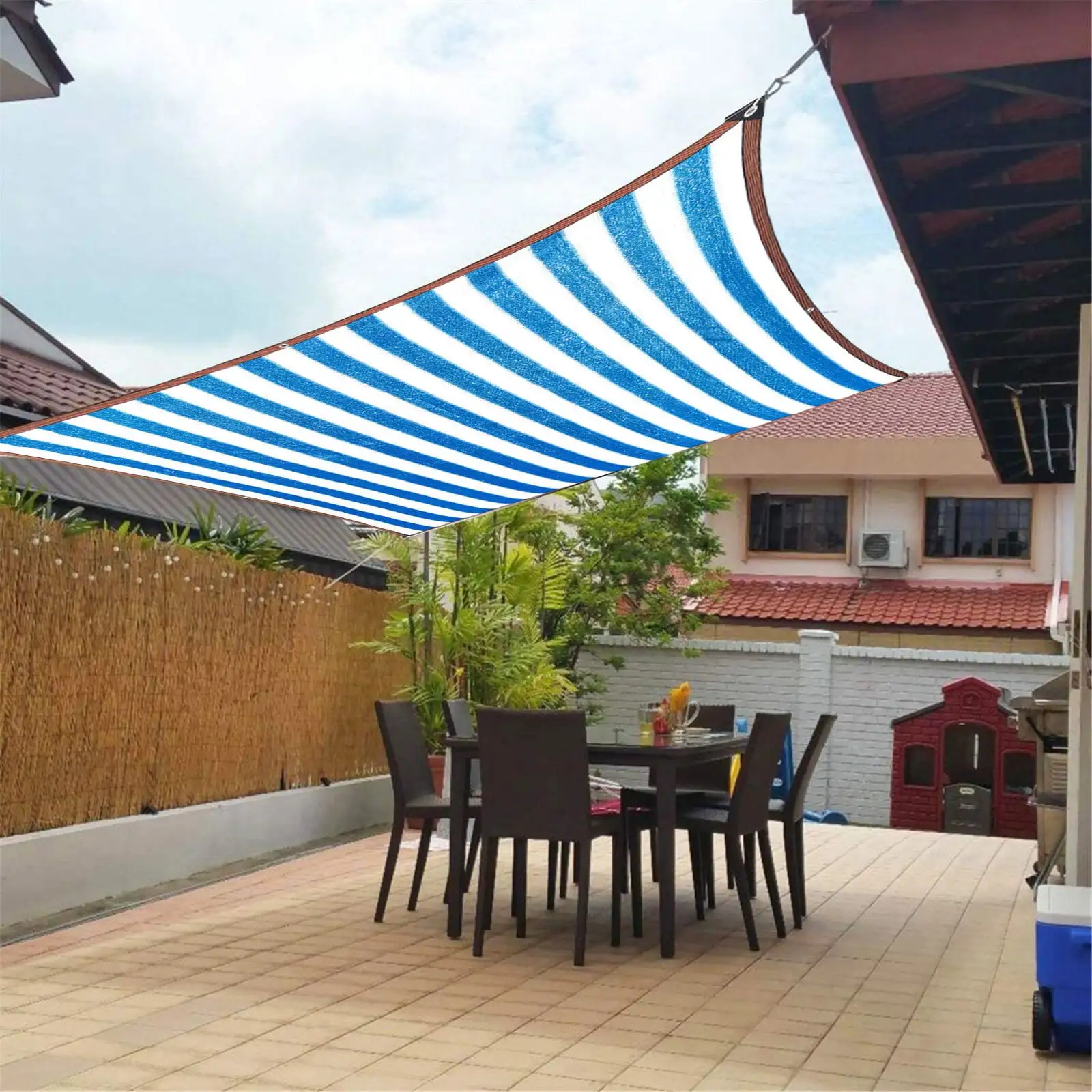 COFEST Outdoor Sunny Shade Cloth . Pergola . and Backyard Patio Sunshade with Protection . Heat Material . Reinforced GrommetsBlue and White Stripes Blue