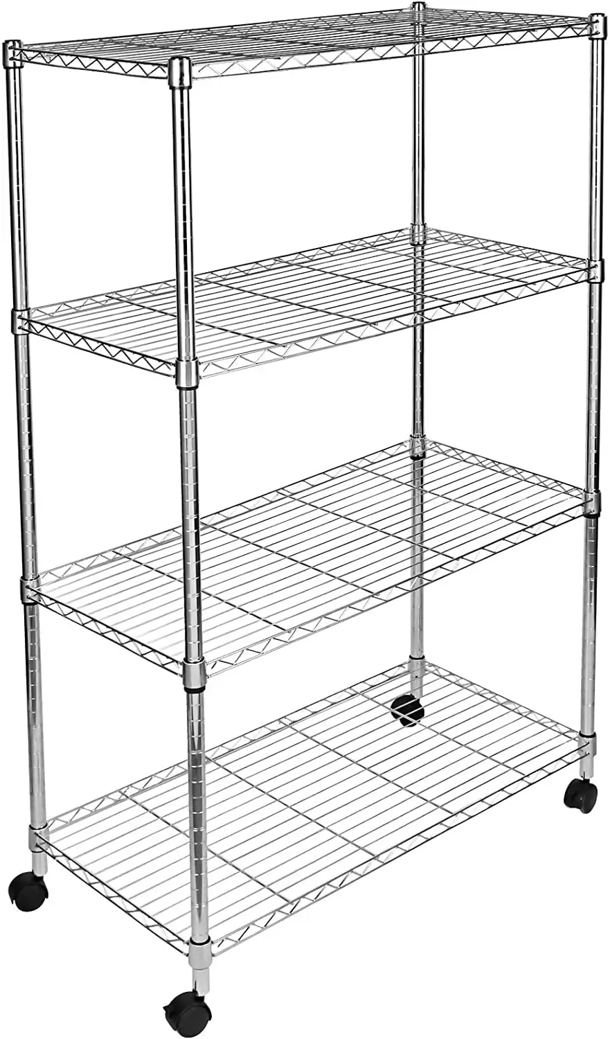 COOKCOK 4-Tier Wire Shelving. 35D x 17W x 62H Storage Shelves. Garage Shelf. Heavy Duty Metal Shelf. Height Adjustable. 1000lbs Capacity