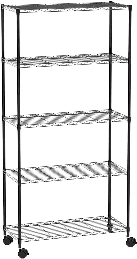 COOKCOK 5-Tier Wire Shelving with Wheels. 35.4x 13.8x 65 Heavy Duty Shelf. Height Adjustable Rolling Metal Shelves for Storage. 750lbs Capacity. Black