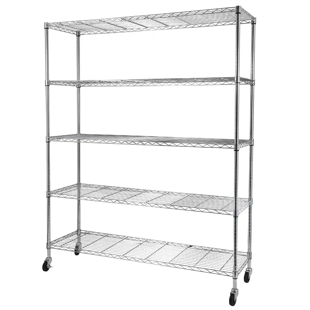 COOKCOK 5-Tier Wire Shelving with Wheels.Storage Shelving Unit.Adjustable Wire Shelving.Heavy Duty Kitchen Shelf.Carbon Steel Wire Shelving Unit for Garage Storage. Laundry Room.Kitchen Organization