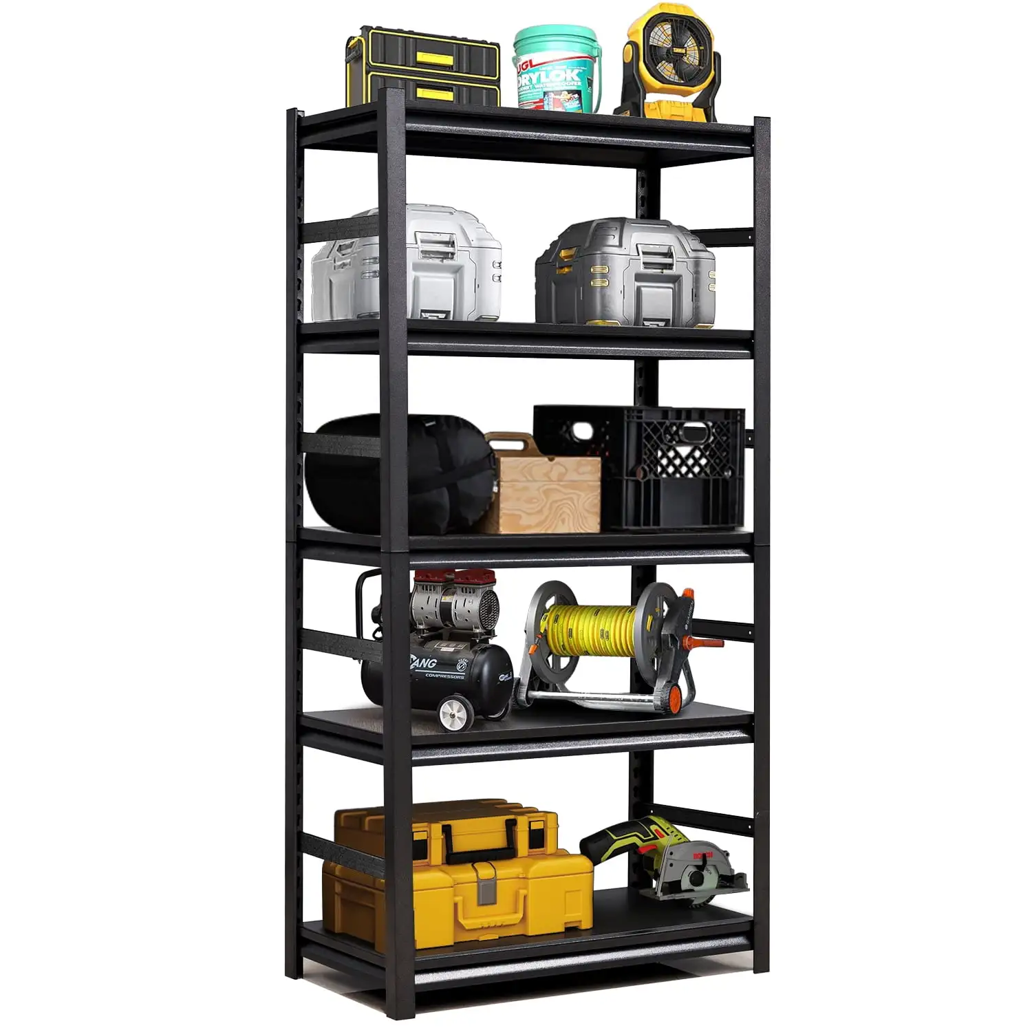 COOKCOK Storage Shelving Unit. 5-Tier Metal Storage Shelf with Protective Side. 31.5x15.7x63. Adjustable Garage Shelf. Load Up to 2000lbs. Kitchen Shelf. Black