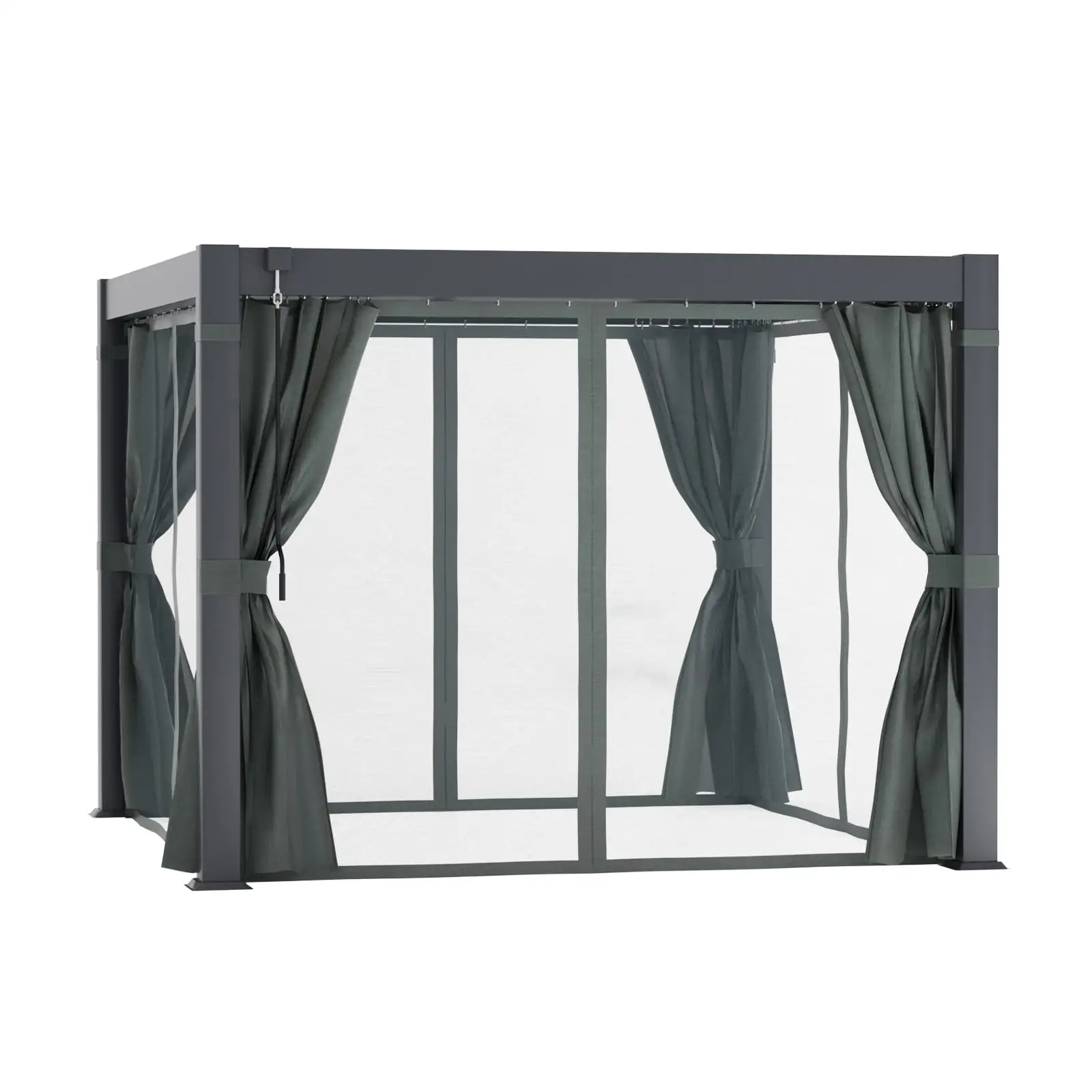 COSIEST 10'??10' Louvered Pergola. Outdoor Aluminum Pergola with Adjustable Roof. Netting & Curtains. Hardtop Gazebo Sun Shade for Patio Garden Backyard Pavilion. Black