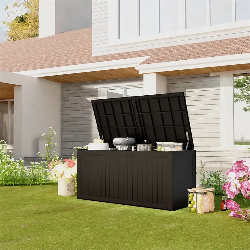 CRO Decor 180 Gallon Black Outdoor Waterproof Storag Box for Yard