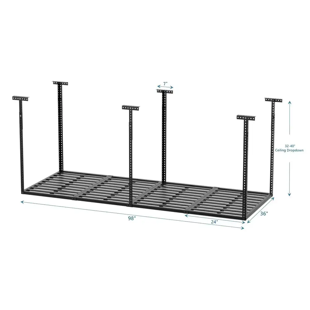 Cailailo 3x8 Overhead Garage Storage Rack. Heavy Duty Adjustable Ceiling Mounted Storage Racks. 750LBS Weight Capacity. Black