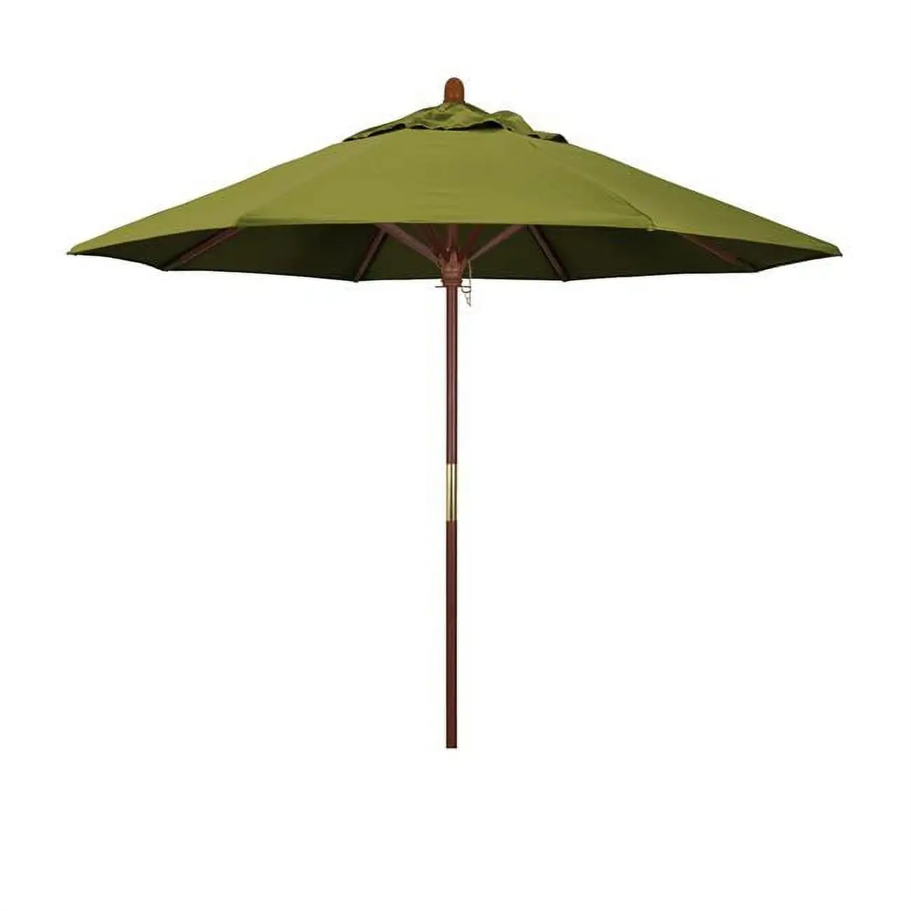 California Umbrella 9 ft. Wood Market Umbrella Pulley Open Marenti Wood-Olefin-Kiwi