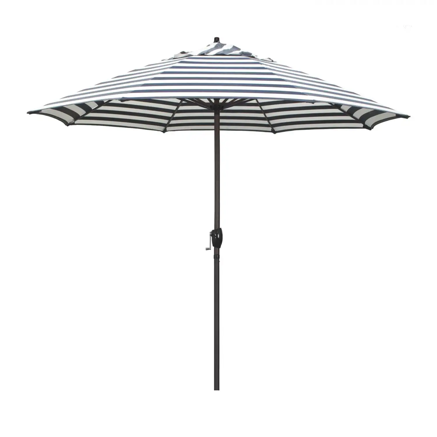 California Umbrella Casa Series 9 Ft Octagonal Aluminum Auto Tilt Patio Umbrella W/ Crank Lift - Bronze Frame / Olefin Navy White Cabana Stripe Canopy