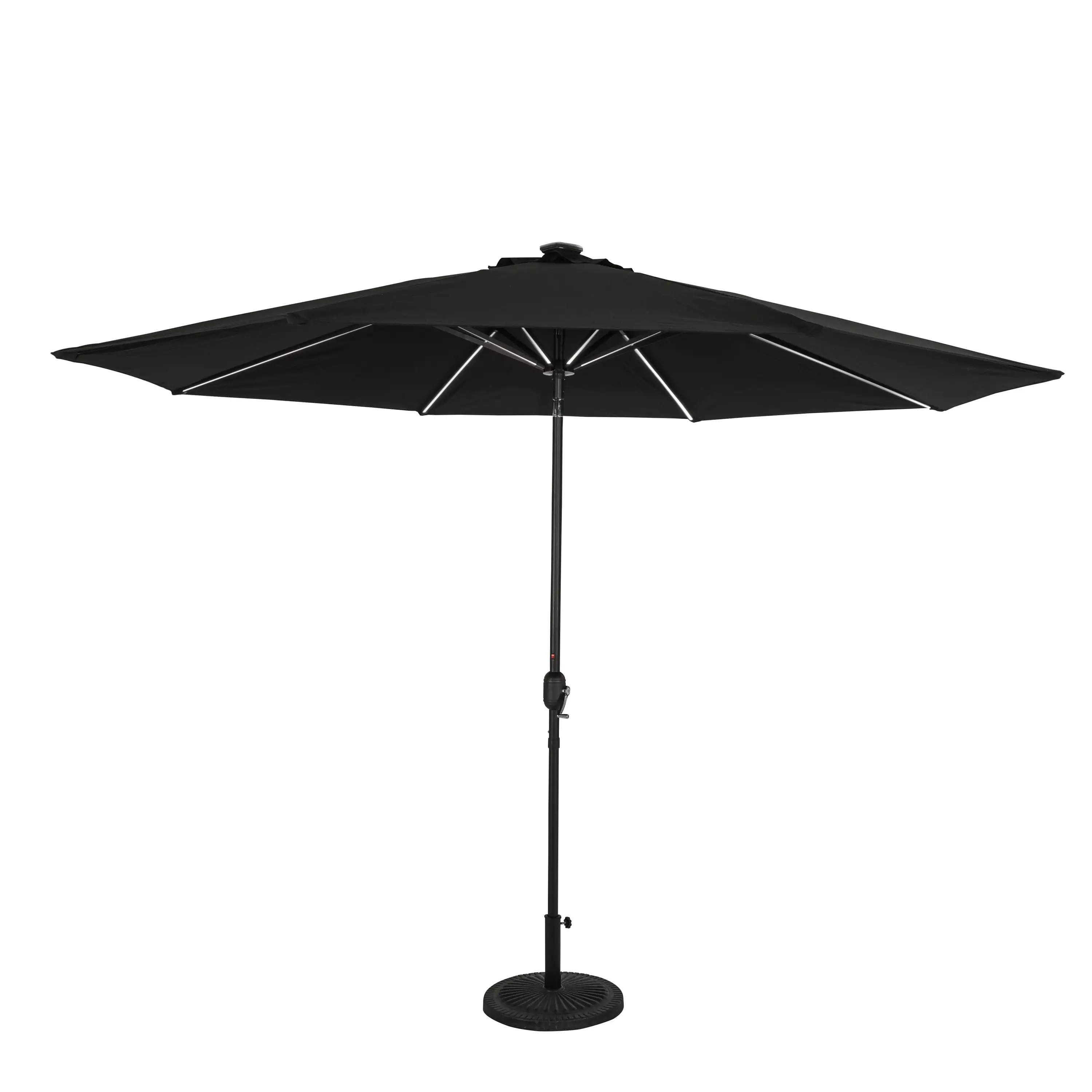 Calypso II 11-ft Octagon Market Umbrella with Solar LED Strip Lights - Black - Breez-Tex Canopy