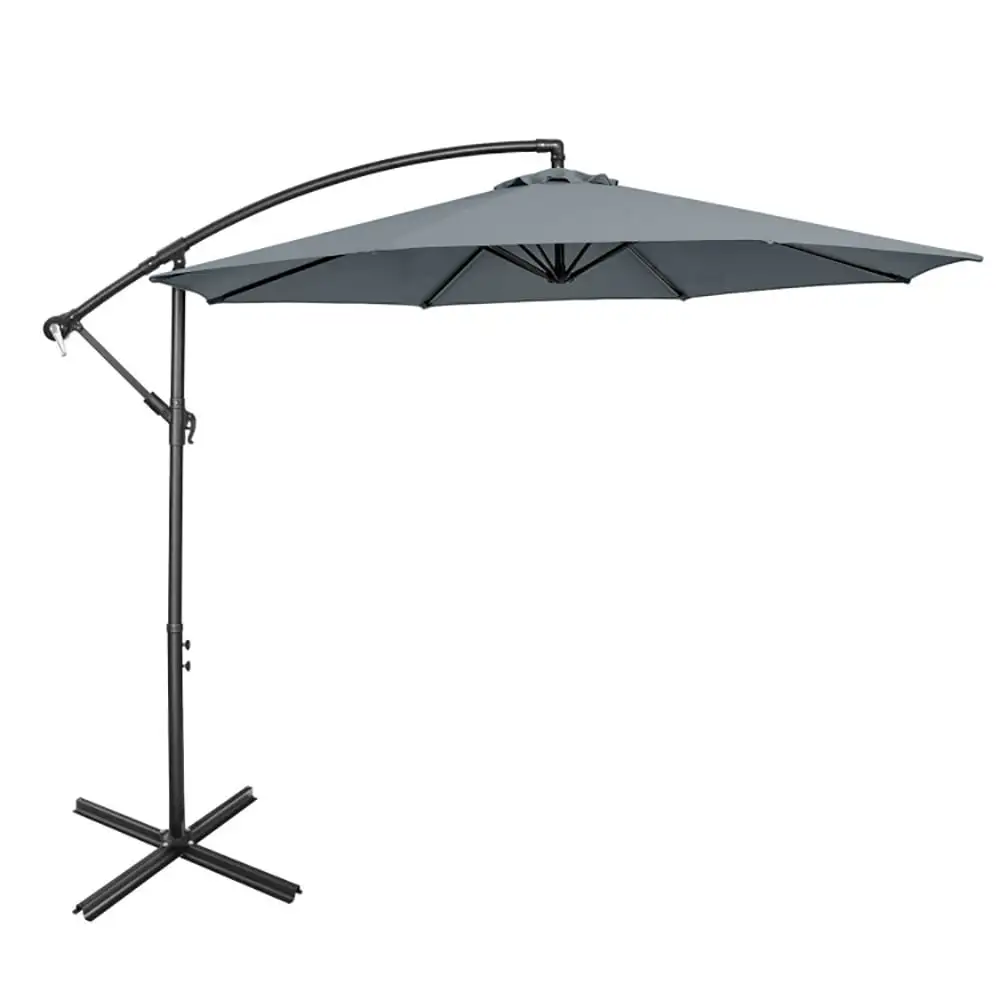 Canddidliike 10 Feet Offset Umbrella with 8 Ribs Cantilever and Cross Base-Gray. Patio Offset Umbrella with Easy Tilt Adjustment. Offset Hanging Umbrella. Sunshade Umbrella Canopy