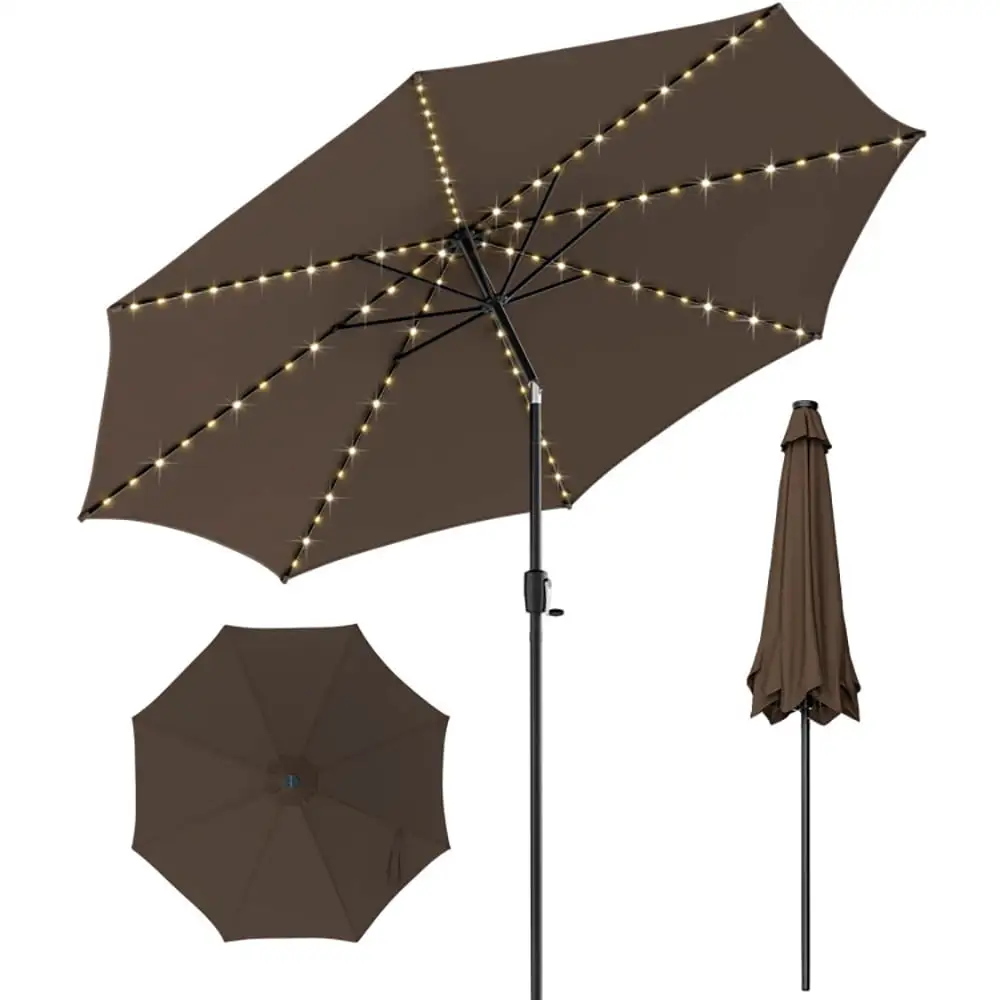 Canddidliike 10 Feet Patio Umbrella with 112 Solar Lights and Crank Handle-Coffee. Patio Offset Umbrella with Easy Tilt Adjustment. Offset Hanging Umbrella. Sunshade Umbrella Canopy