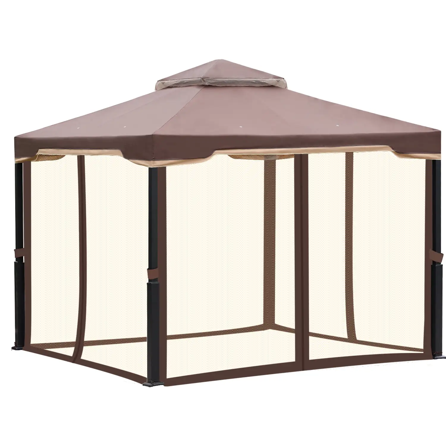 Canddidliike 10' X 10' Waterproof Gazebo Tent with Mosquito Netting. Steel Frame Outdoor Canopy Shelter - Brown