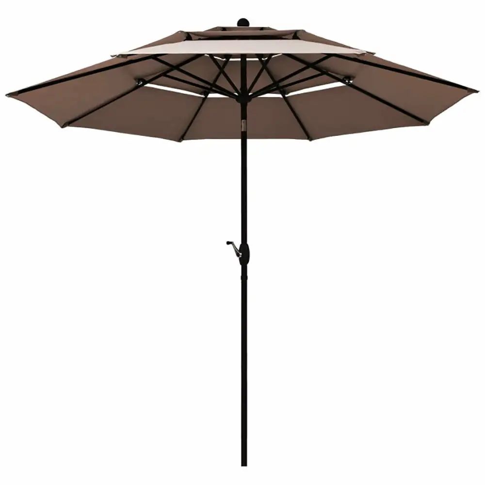 Canddidliike 10ft 3 Tier Patio Umbrella Aluminum Sunshade Shelter Double Vented without Base-Tan. Outdoor Table Umbrella. Yard Umbrella. Patio Umbrellas for Outdoor Patio Backyard