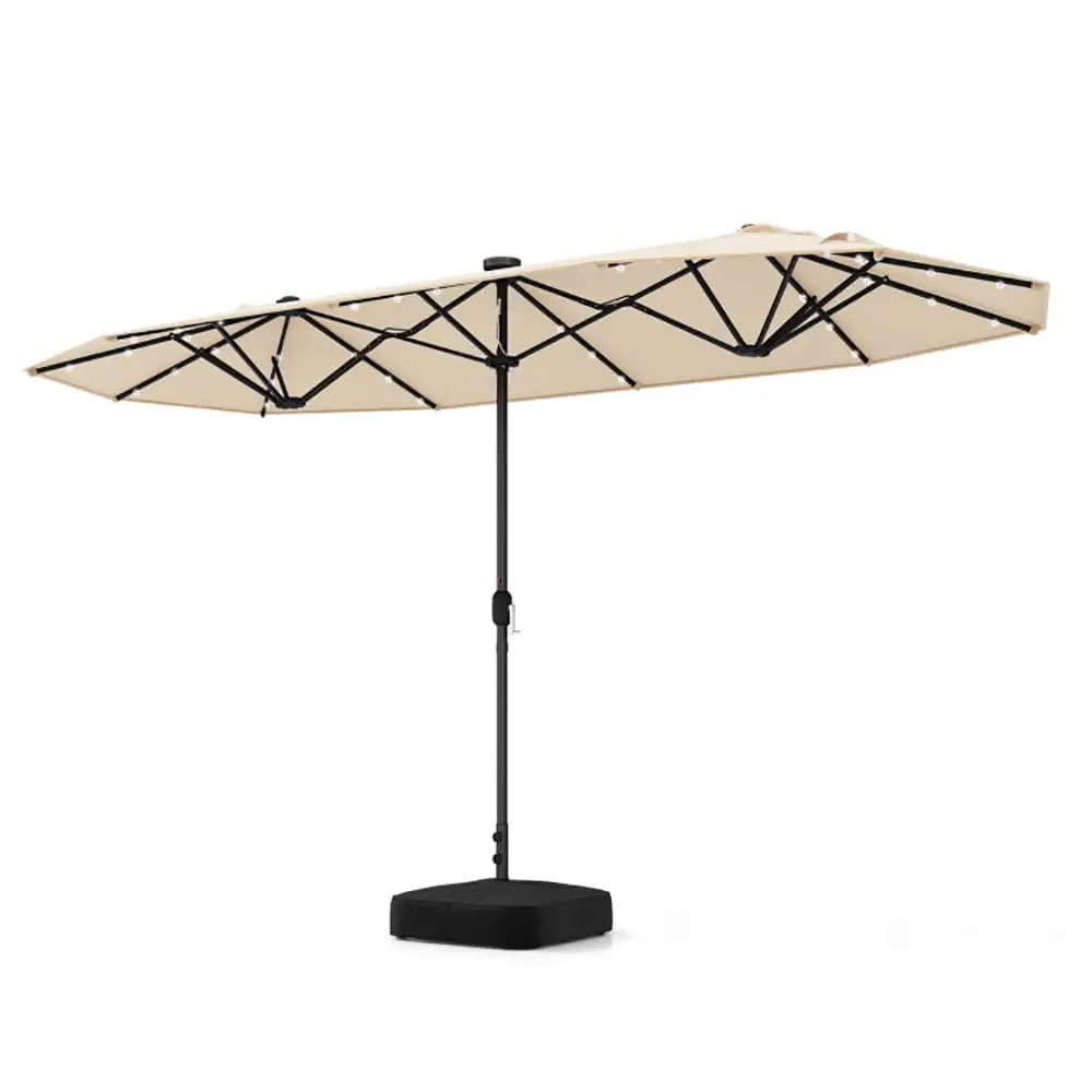 Canddidliike 13FT Double-sided Patio Umbrella with Solar Lights for Garden Pool Backyard-Beige. Patio Offset Umbrella with Easy Tilt Adjustment. Offset Hanging Umbrella. Sunshade Umbrella Canopy