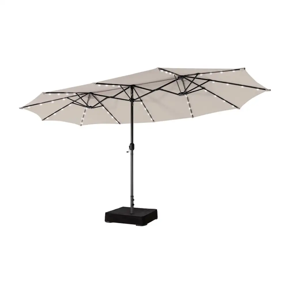 Canddidliike 15 Feet Double-Sided Patio Umbrella with 48 LED Lights-Beige. Outdoor Table Umbrella. Yard Umbrella. Patio Umbrellas for Outdoor Patio Backyard Garden Lawn Sun Shade