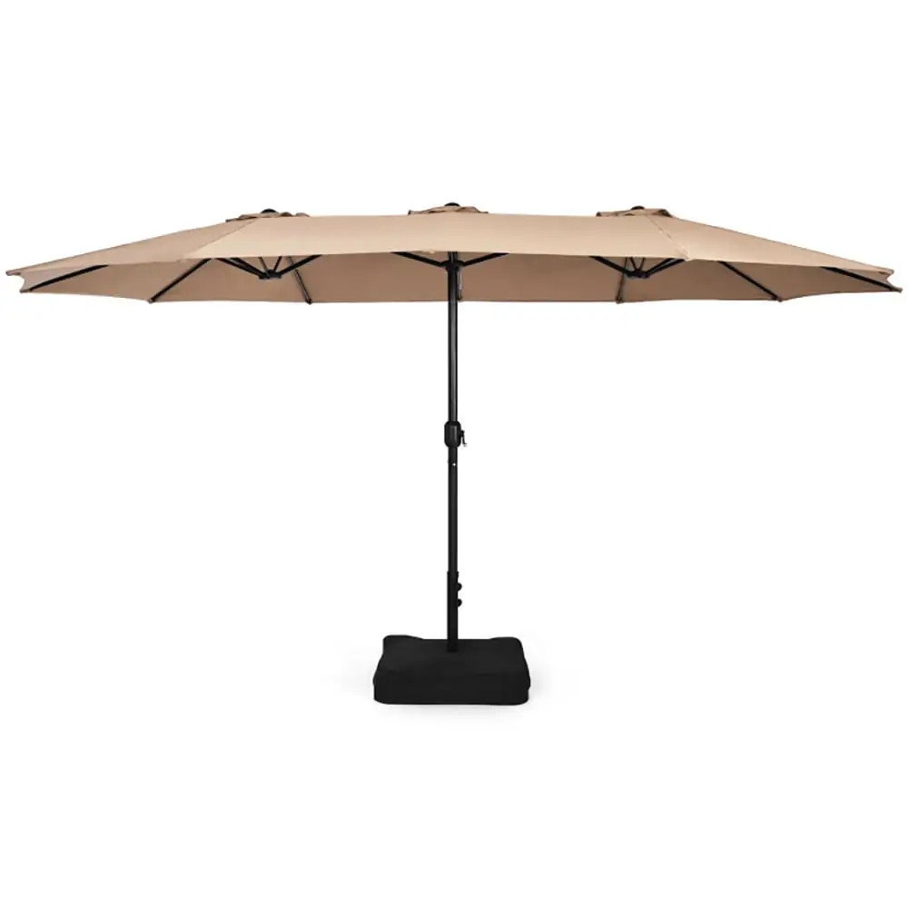 Canddidliike 15 Feet Double-Sided Twin Patio Umbrella with Crank and Base-Brown. Outdoor Table Umbrella. Yard Umbrella. Patio Umbrellas for Outdoor Patio Backyard Garden Lawn Sun Shade