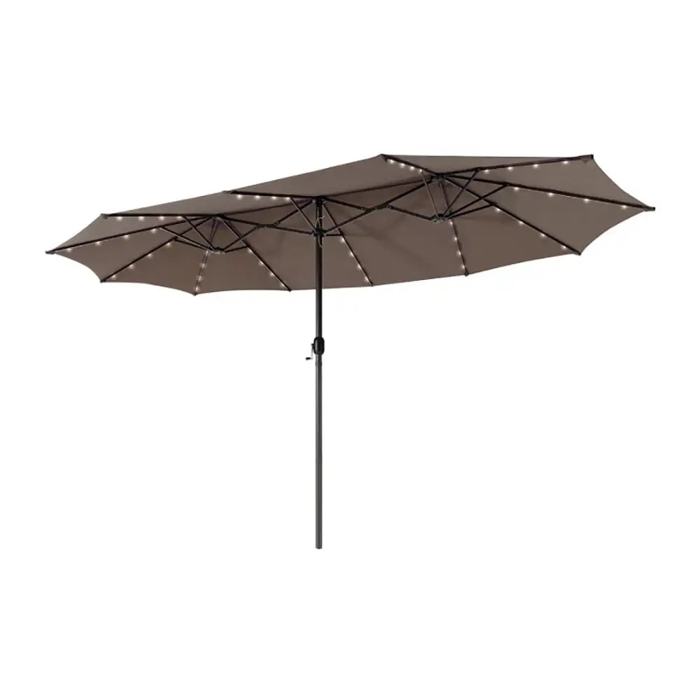 Canddidliike 15 Feet Twin Patio Umbrella with 48 Solar LED Lights-Light Brown. Outdoor Table Umbrella. Yard Umbrella. Patio Umbrellas for Outdoor Patio Backyard Garden Lawn Sun Shade