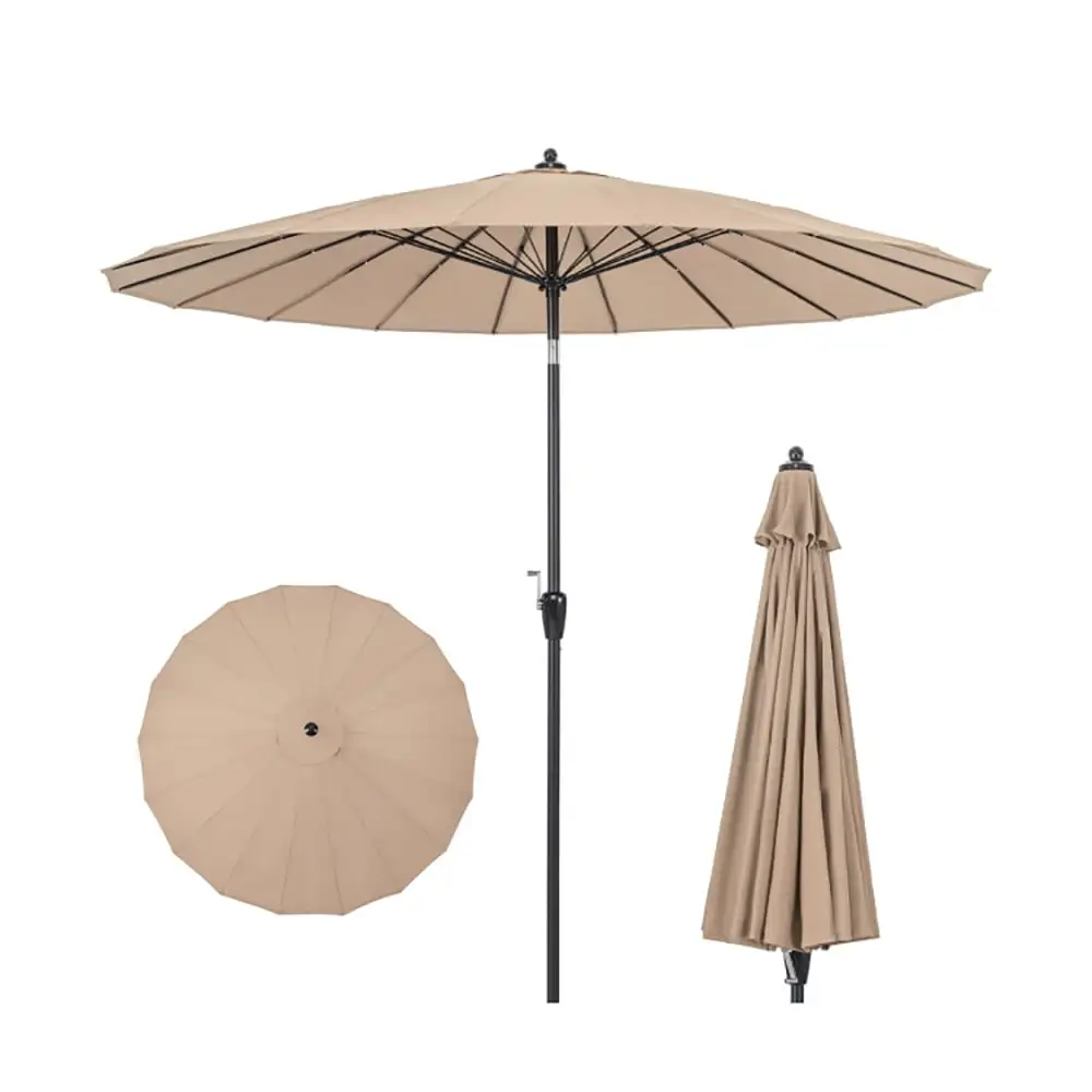 Canddidliike 9 Feet Round Patio Umbrella with 18 Fiberglass Ribs-Tan. Patio Offset Umbrella with Easy Tilt Adjustment. Offset Hanging Umbrella. Sunshade Umbrella Canopy