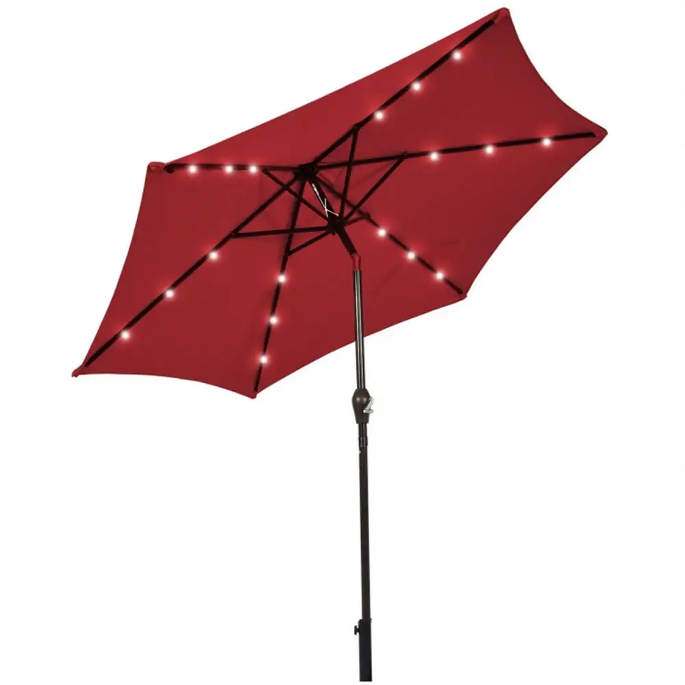 Canddidliike 9 Feet Solar LED Lighted Patio Market Umbrella Tilt Adjustment Crank Lift-Dark Red. Patio Offset Umbrella with Easy Tilt Adjustment. Offset Hanging Umbrella. Sunshade Umbrella Canopy