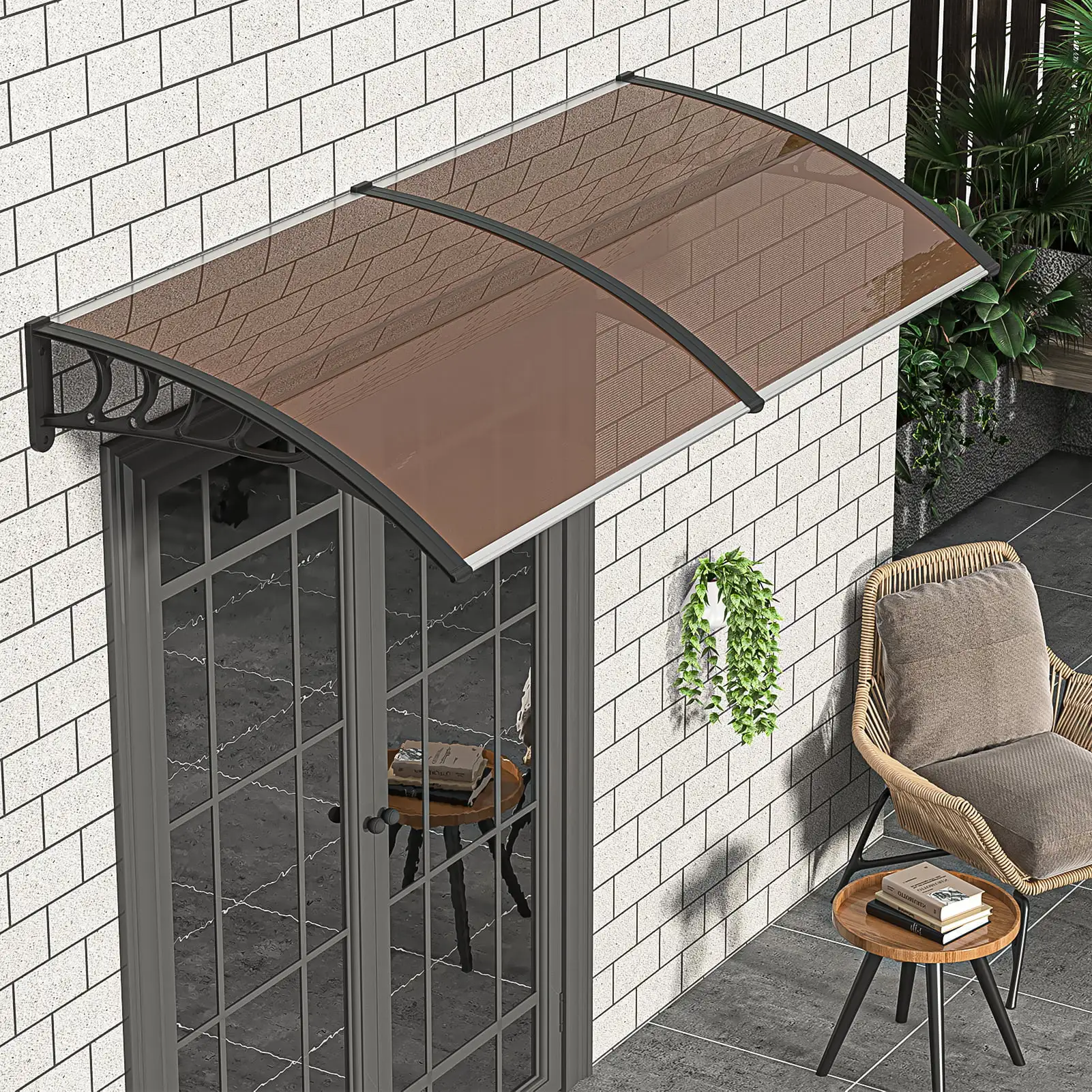 Canddidliike Awning Canopy 39.37 x 37.8. Entry Door Outdoor Window Awning Exterior. Front Door Overhang Awning for Sun Shutter. UV. Brown