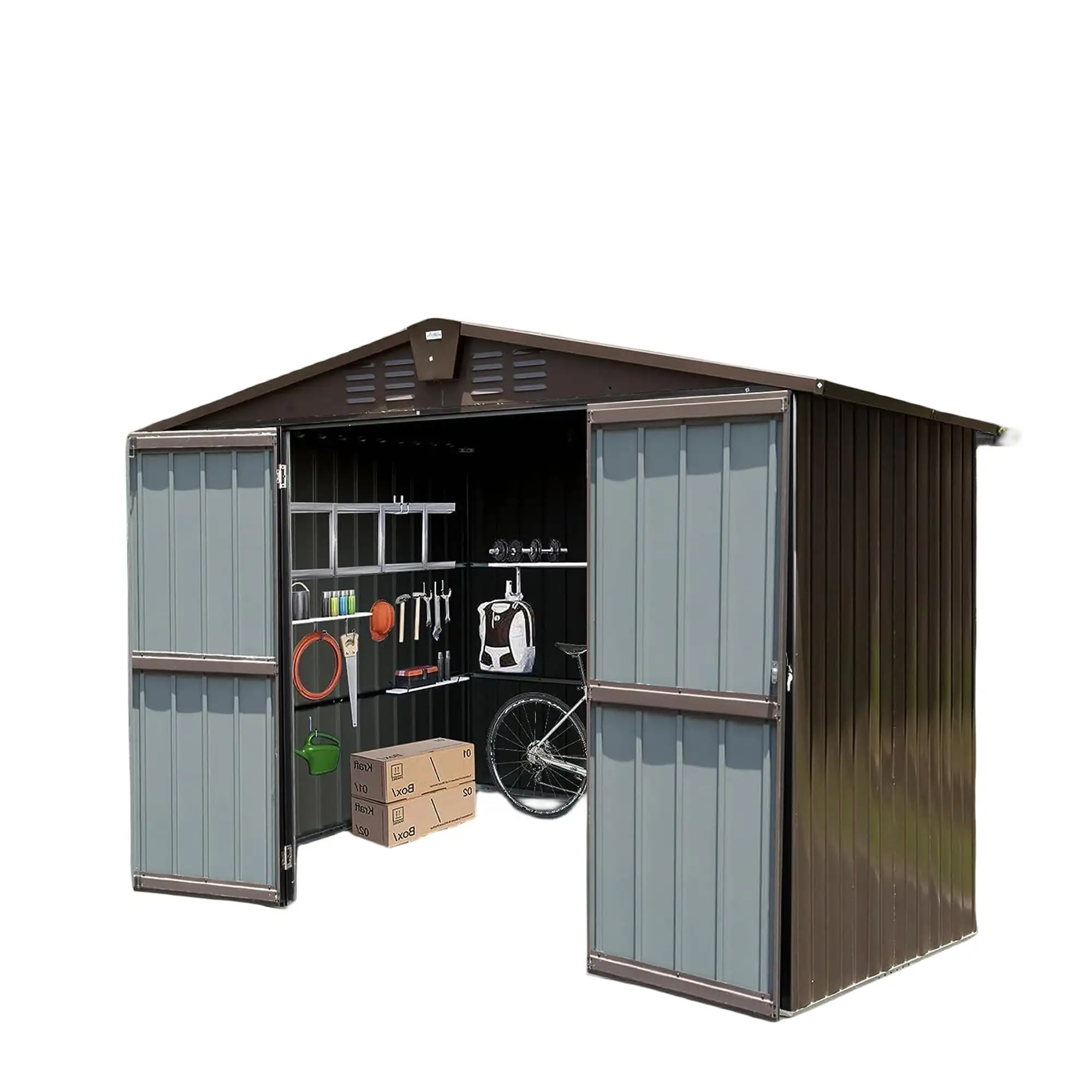 Capri 10'x8' Outdoor Storage Shed. Metal Tool Sheds Storage House with Lockable Double Door.Large Bike Shed Waterproof for Garden.Backyard.Lawn. Brown